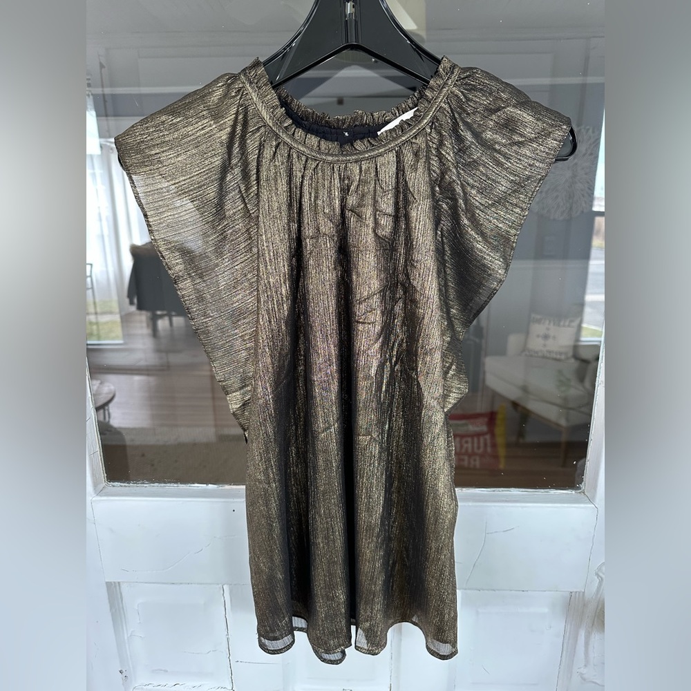 Gold sparkle tank top with ruffle sleeves
